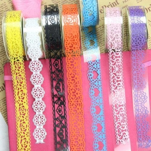 PDFans Washi Tape, 5 Roll Lace Flower DIY Decorative Masking Sticky Adhesive Tape for Scrapbooking & Phone DIY Decoration - Image 1