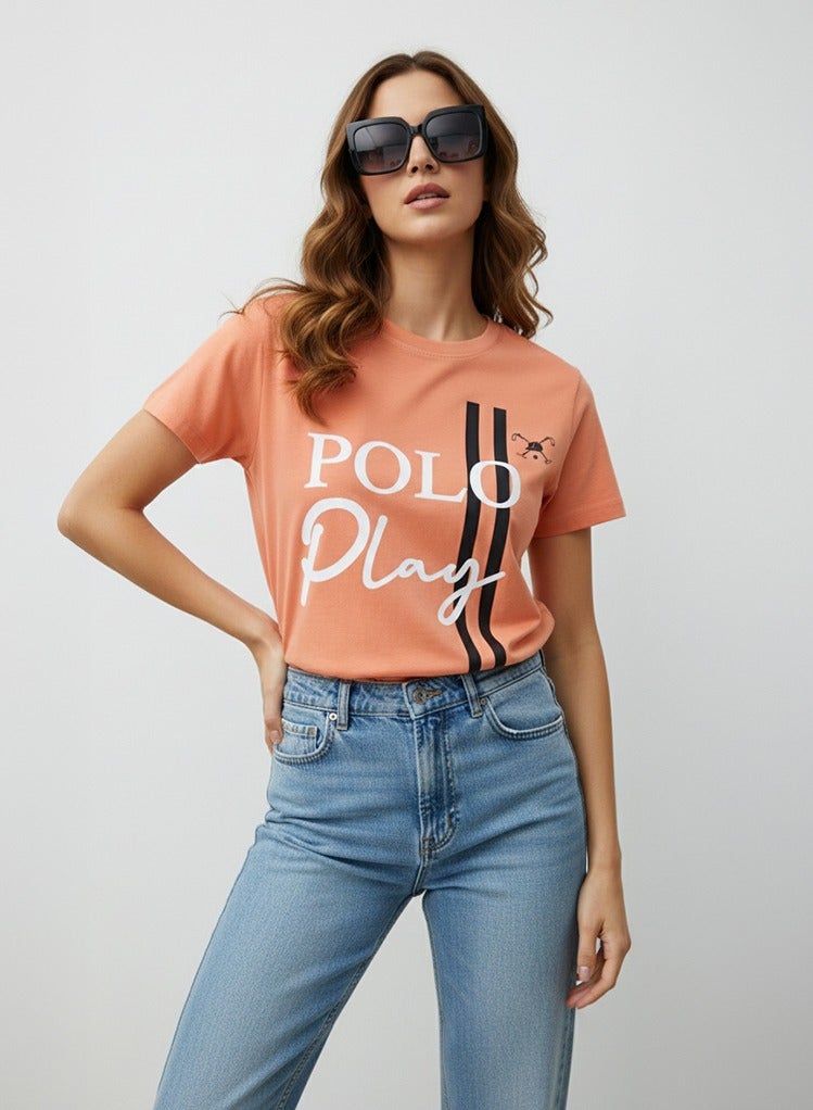 Polo Play Ladies Graphic T-shirt -ORANGE - Image 2