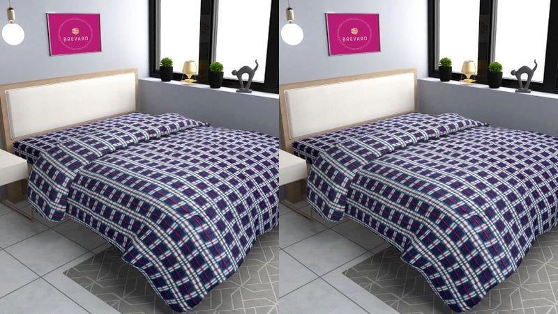 BREVARD Single Bed Woolen Fabric Checkered Quilt Cover/Duvet Cover/Rajai Cover/Blanket Cover for Winters (70x90 Inches, Blue, Combo of 2) - Image 1