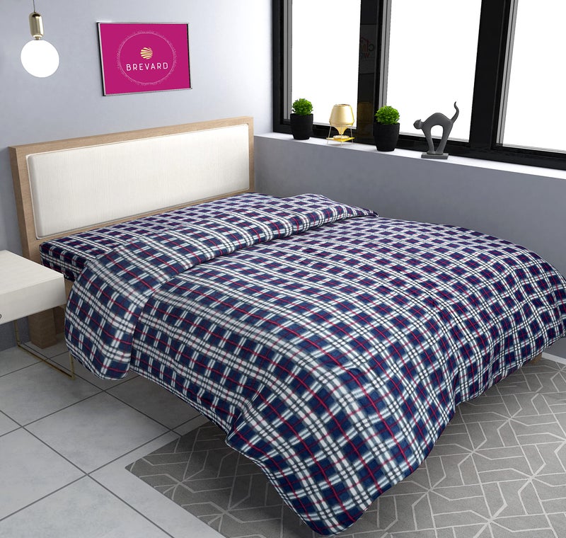BREVARD Single Bed Woolen Fabric Checkered Quilt Cover/Duvet Cover/Rajai Cover/Blanket Cover for Winters (70x90 Inches, Blue, Combo of 2) - Image 2