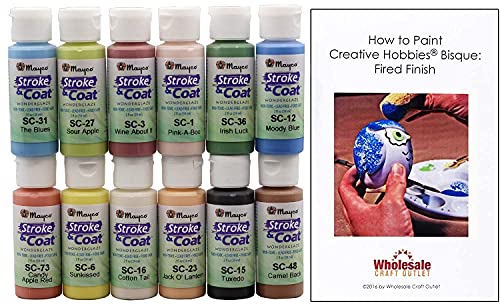 Creative Hobbies Mayco Stroke and Coat Glaze for Ceramics Kit 3 | 12 Assorted 2 oz Jars with How to Paint Pottery Book - Image 2