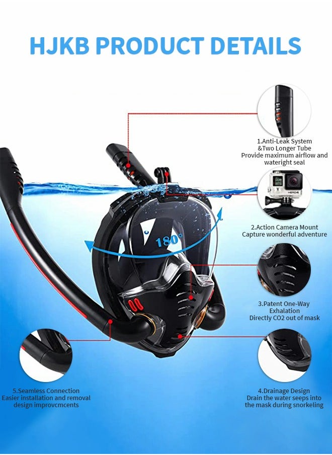 GROIC Full Face Snorkel Mask Adult - 2022 Latest Safe Breathing System,Anti-Fog Anti-Leak,180 Panoramic View with Camera Mount, Snorkel Mask with Adjustable Straps,Snorkeling Gear for Adults  - Image 2