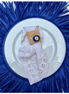 Maison Avf Glass Evil Eye Wicker Raffia 2-Pack Napkin Ring 6 cm  - Image 4