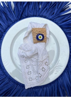Maison Avf Glass Evil Eye Wicker Raffia 2-Pack Napkin Ring 6 cm  - Image 1