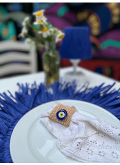 Maison Avf Glass Evil Eye Wicker Raffia 2-Pack Napkin Ring 6 cm  - Image 2
