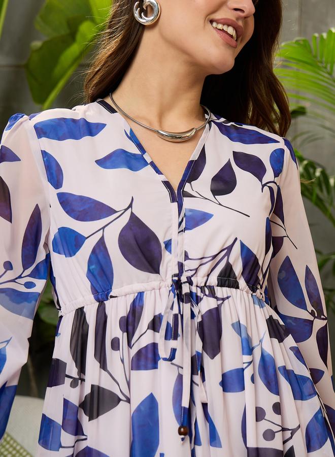 Sassafras White Leaf Print Tiered Maxi Dress - Image 4