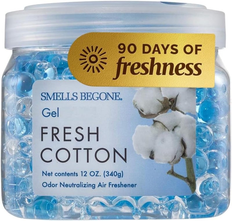 Smells Begone Odor Eliminator Gel Beads - Air Freshener - Eliminates Odor in Bathrooms, Cars, Boats, RVs & Pet Areas - Made with Essential Oils - Fresh Cotton Scent - 12 Ounce - Image 1