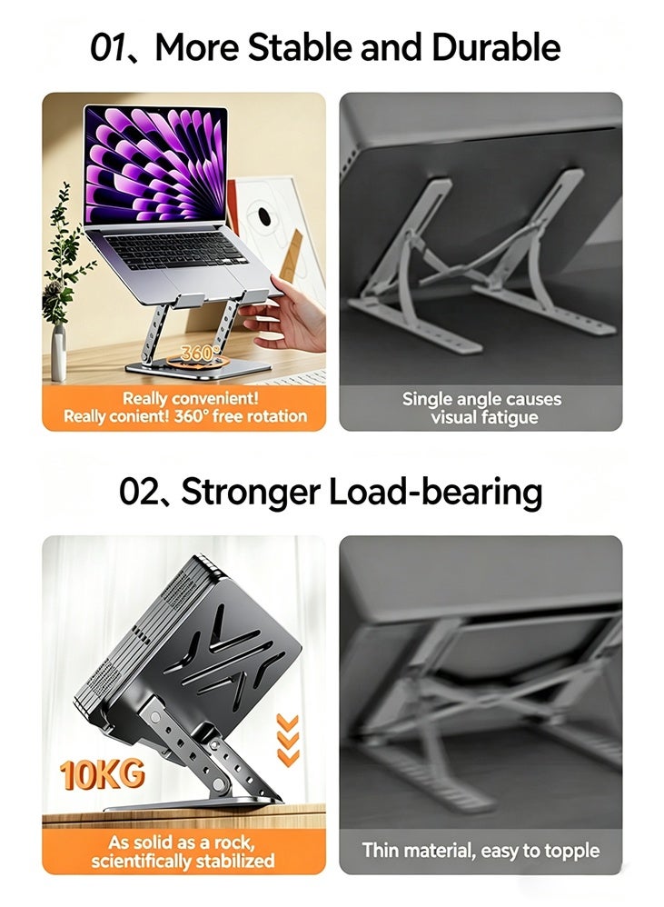 Adjustable Laptop Stand,720° Rotatable, Thickened Carbon Steel Foldable Notebook Riser, Hollow Heat Dissipation Universal Holder for Laptop, Tablet, Drawing Board Up to 17.3 Inch - Image 3