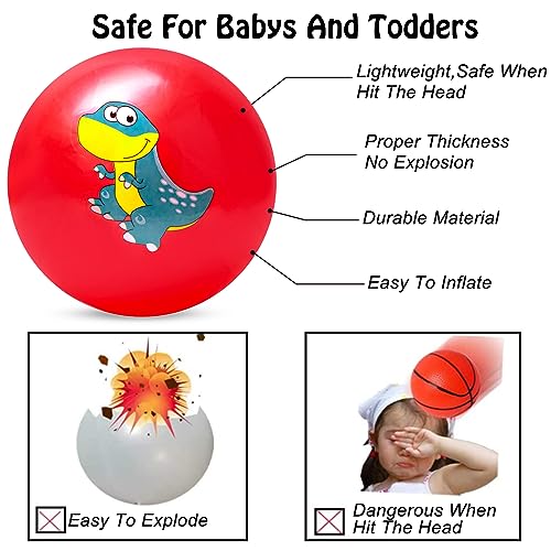 Hymaz 9 Inch 5 Pcs Bouncy Balls for Toddlers, Rubber Inflatable Bouncy Ball for Kids Ball Games, Soft Dinosaurs Sensory Balls with Pump for Indoor Outdoor Beach Playground Backyard Pool Class Games - Image 5