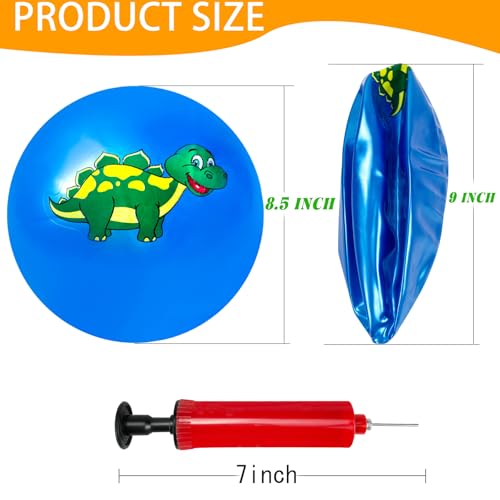 Hymaz 9 Inch 5 Pcs Bouncy Balls for Toddlers, Rubber Inflatable Bouncy Ball for Kids Ball Games, Soft Dinosaurs Sensory Balls with Pump for Indoor Outdoor Beach Playground Backyard Pool Class Games - Image 3