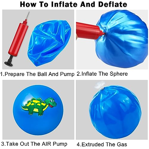 Hymaz 9 Inch 5 Pcs Bouncy Balls for Toddlers, Rubber Inflatable Bouncy Ball for Kids Ball Games, Soft Dinosaurs Sensory Balls with Pump for Indoor Outdoor Beach Playground Backyard Pool Class Games - Image 4