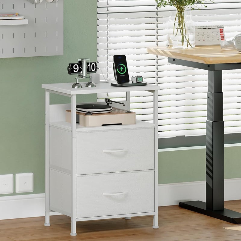Sharpdo Large Capacity Bedside Table with LED Light and Storage Drawer, With 2 AC Sockets and 2 USB Ports, UK Standard Socket - Image 4