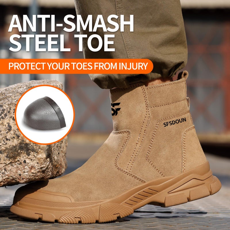 SFSDOUN Work Boots for Men Slip On Welding Boots for Men Indestructible Steel Toe Boots Men's Steel Toe Shoes Fireproof Safety Toe Shoes Construction Boots for Welder Men's Work Shoes. - Image 3