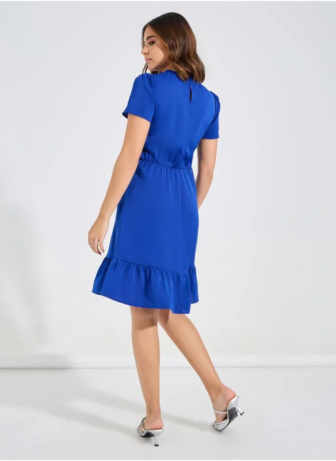 Take Two Solid Puff Sleeves Knee Length Dress by Styli