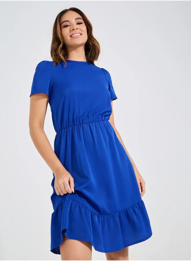 Take Two Solid Puff Sleeves Knee Length Dress by Styli