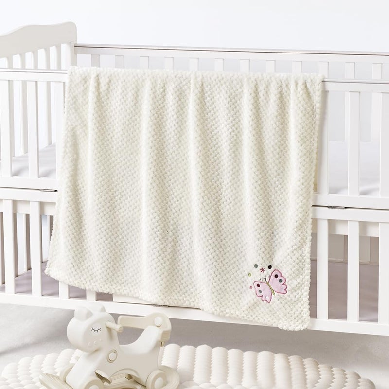 CREVENT 30''X40'' Cute Cozy Fluffy Warm Baby Blanket for Girls Infants Toddlers' Bedding Crib Cot Stroller, Baby Shower Birthday Newborn's Gift Ivory- Butterfly - Image 2