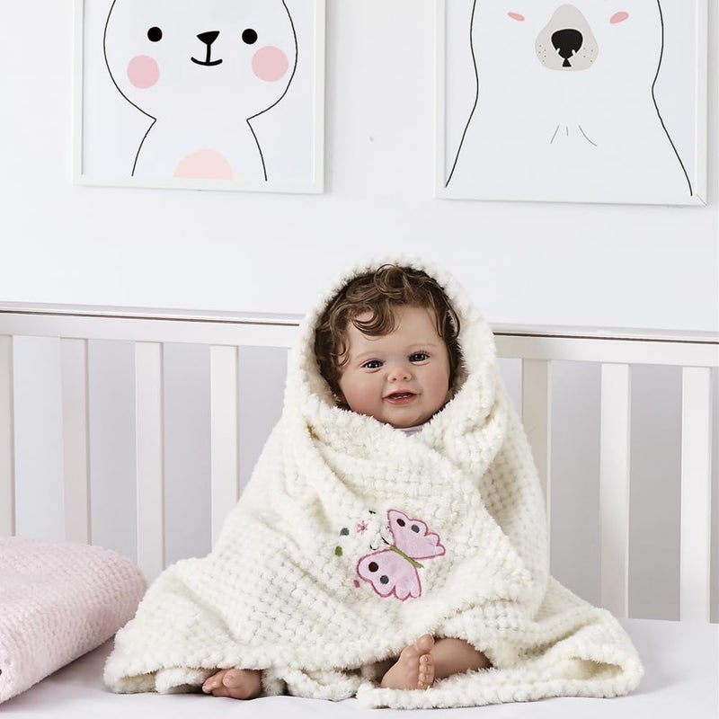 CREVENT 30''X40'' Cute Cozy Fluffy Warm Baby Blanket for Girls Infants Toddlers' Bedding Crib Cot Stroller, Baby Shower Birthday Newborn's Gift Ivory- Butterfly - Image 5