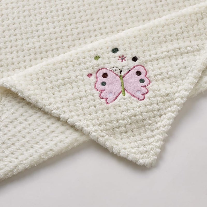 CREVENT 30''X40'' Cute Cozy Fluffy Warm Baby Blanket for Girls Infants Toddlers' Bedding Crib Cot Stroller, Baby Shower Birthday Newborn's Gift Ivory- Butterfly - Image 3