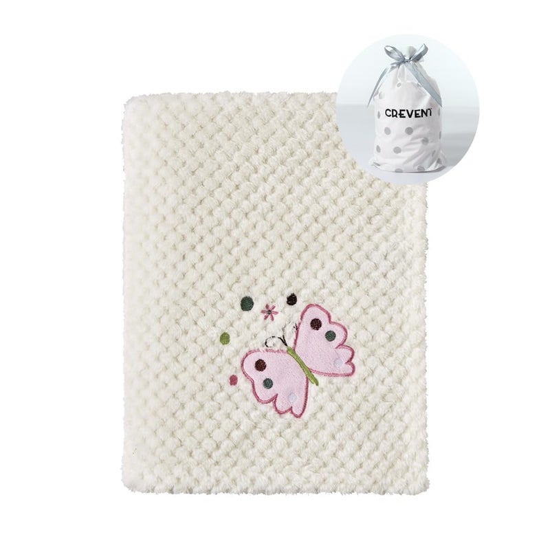 CREVENT 30''X40'' Cute Cozy Fluffy Warm Baby Blanket for Girls Infants Toddlers' Bedding Crib Cot Stroller, Baby Shower Birthday Newborn's Gift Ivory- Butterfly - Image 1