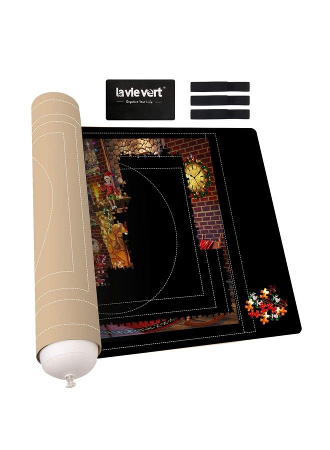 Lavievert حصيرة أحجيات الصور المقطوعة القابلة للطي من مادة النيوبرين ذات الوجهين، حصيرة أحجيات محمولة لحفظ لوح الأحجيات مع خط إضافي وحقيبة تخزين تتسع لما يصل إلى 1500 قطعة، باللونين الأسود والكاكي - Image 2