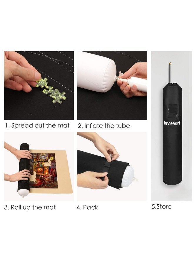 Lavievert حصيرة أحجيات الصور المقطوعة القابلة للطي من مادة النيوبرين ذات الوجهين، حصيرة أحجيات محمولة لحفظ لوح الأحجيات مع خط إضافي وحقيبة تخزين تتسع لما يصل إلى 1500 قطعة، باللونين الأسود والكاكي - Image 5