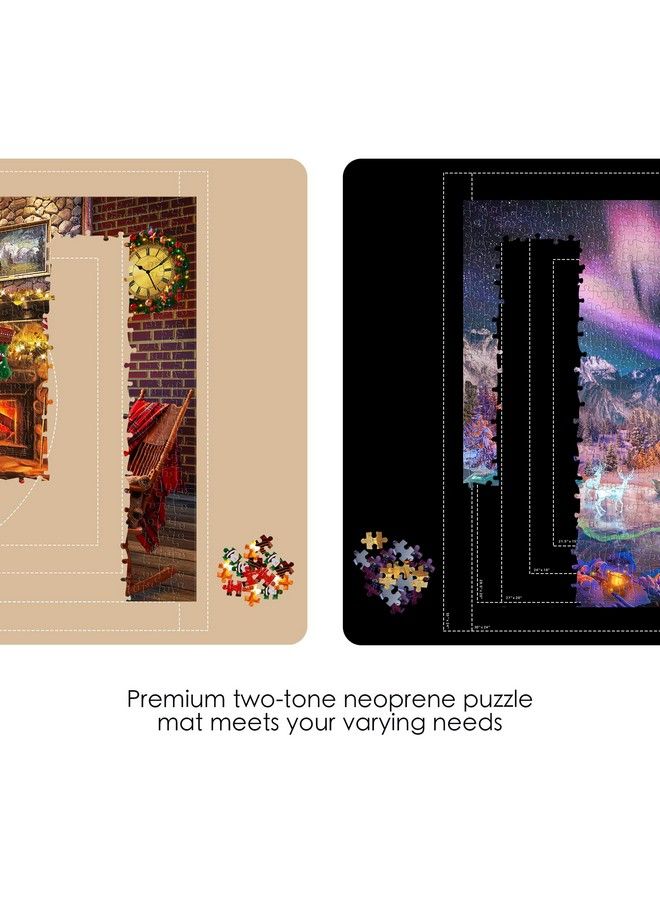 Lavievert حصيرة أحجيات الصور المقطوعة القابلة للطي من مادة النيوبرين ذات الوجهين، حصيرة أحجيات محمولة لحفظ لوح الأحجيات مع خط إضافي وحقيبة تخزين تتسع لما يصل إلى 1500 قطعة، باللونين الأسود والكاكي - Image 3