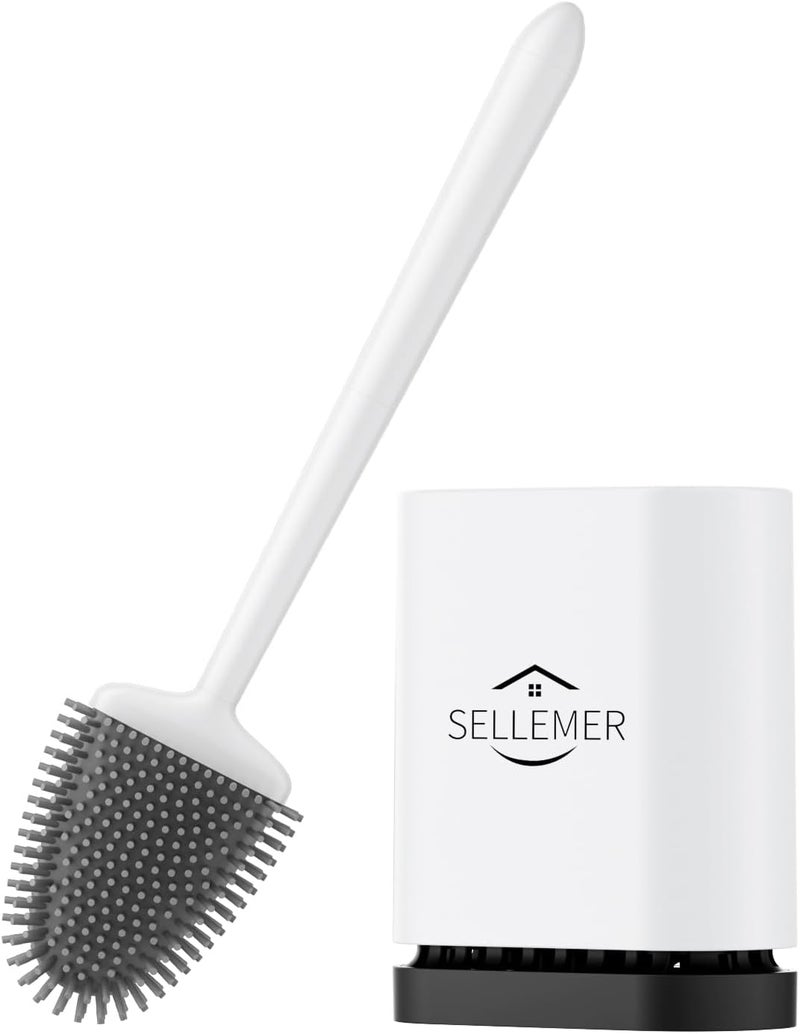 Sellemer (أبيض) - مجموعة فرشاة وحامل المرحاض للحمام، فرشاة تنظيف المرحاض مع حامل لتخزين وتنظيم الحمام، تحمل تصميم مقبض صلب مضاد للصدأ - Image 1