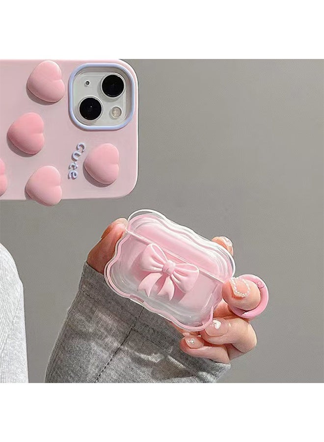 Applicable to AirPods Pro2 Case, Airpods Pro 2nd Generation Pink Clear TPU 3D Bow Case Cover, Soft Silicone Skin Shock-Absorbing Protective Cover with Keychains for Apple Airpods Pro 2  - Image 4