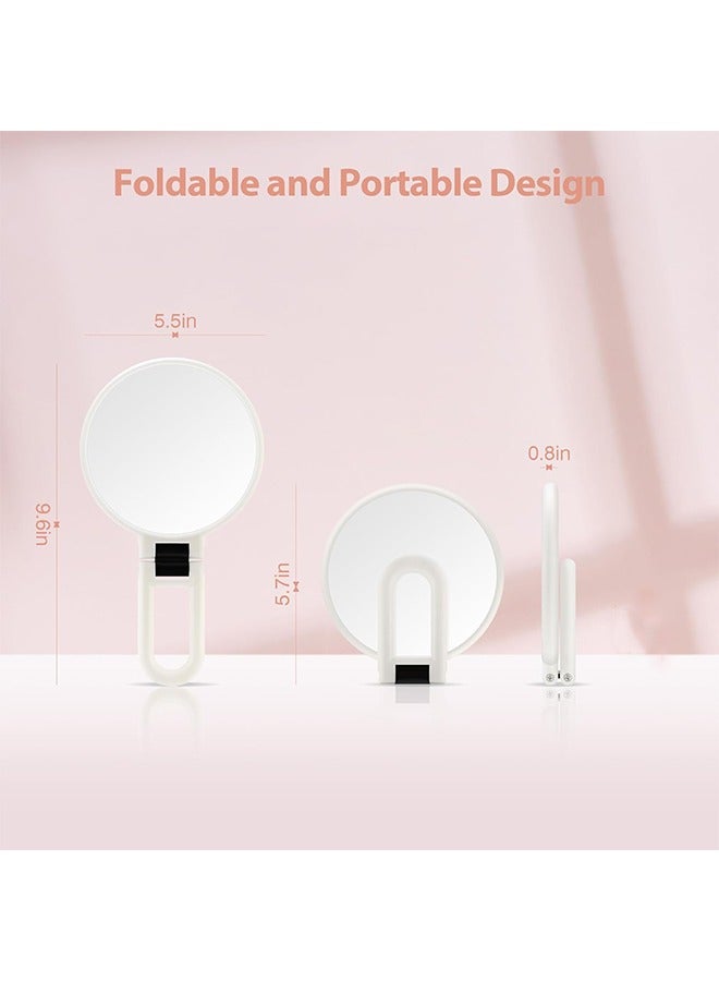 هاي هونور مرآة زينة صغيرة محمولة باليد مزودة بمرآة تكبير 15x للسفر، مرآة زينة صغيرة قابلة للطي على الجانبين مع مقبض للنساء، مقبض دوار 360 درجة، مرآة مكياج صغيرة للمكتب والطاولة (أبيض) - Image 5