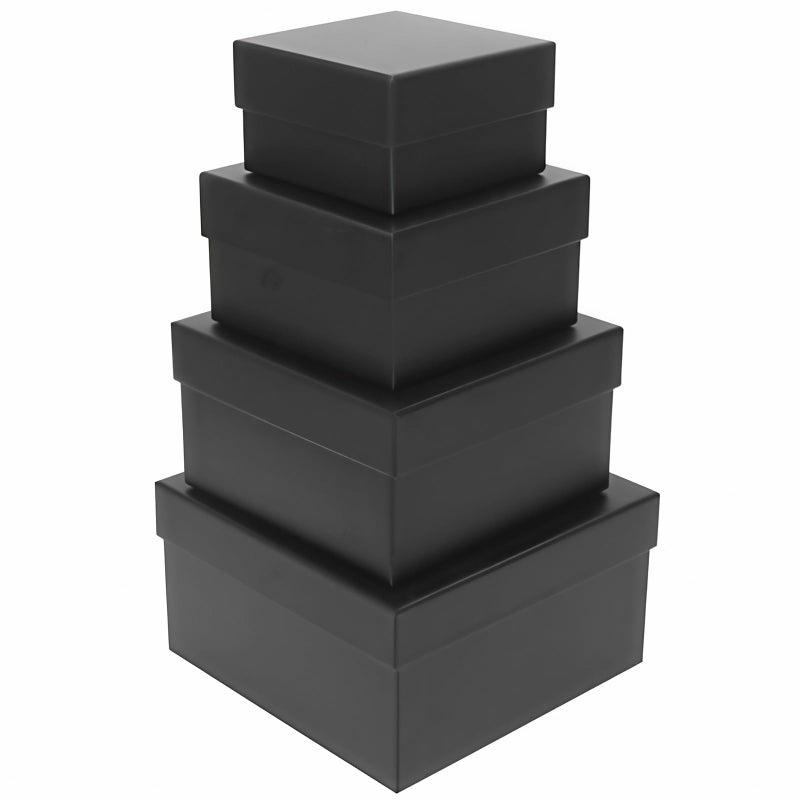 CHARMGIFTBOX 4 Pack Large Nesting Gift Boxes with Lids 3764 Assorted Sizes Black Square Gift Box for Presents Stackable Boxes for Birthday Wedding Christmas Party Gift Wrapping