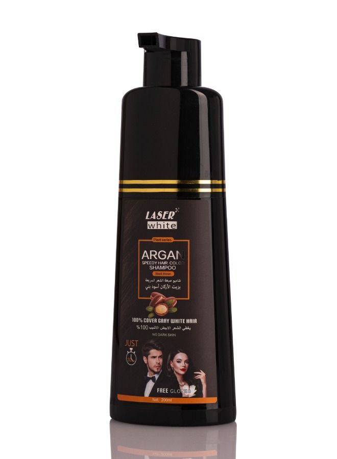 laser white Shampoo With Argan Oil Fast Coloring And Covering Gray Hair Black Brown 420ml  - Image 3