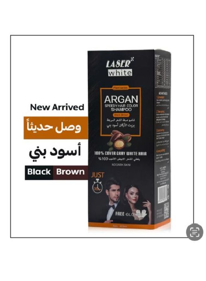 laser white Shampoo With Argan Oil Fast Coloring And Covering Gray Hair Black Brown 420ml  - Image 2