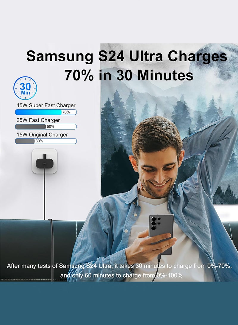 MARGOUN for Samsung 45W Fast Charger Type C for S24 Ultra, S23 Ultra, S22 Ultra, S21 Ultra, A55, A54, Z Flip5, Z Flip4, Z Fold5, Z Fold4, Tab S9 Ultra, S9, S8, S7, S6, A9, 5A Cable, Super PD 3.0 Charge / 1.8m Cable Black - Image 2