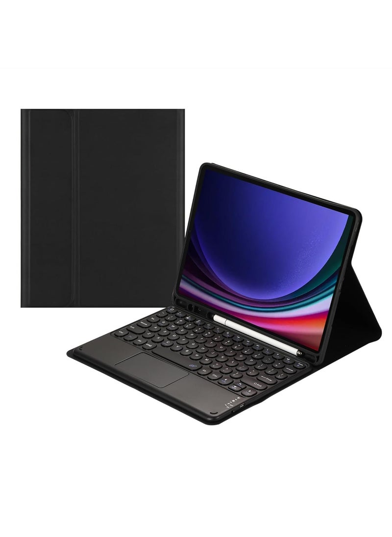 General - Arabic and English Keyboard Case for Galaxy Tab S9 Plus 2023 12.4 inch, Detachable Touchpad Keyboard Case with Pen Holder Retro Round Key Cute Color Keyboard - Image 1