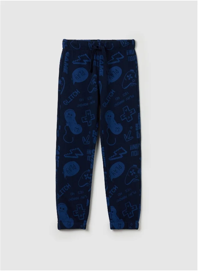 او في اس Fleece joggers with drawstring and print