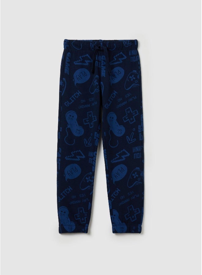Ovs Fleece joggers with drawstring and print - Image 1