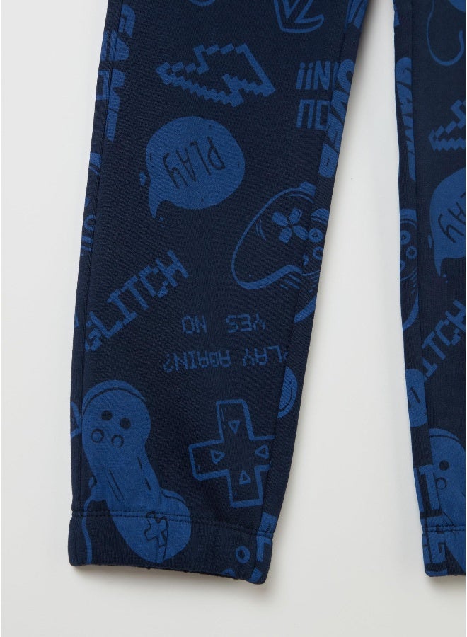 Ovs Fleece joggers with drawstring and print - Image 4