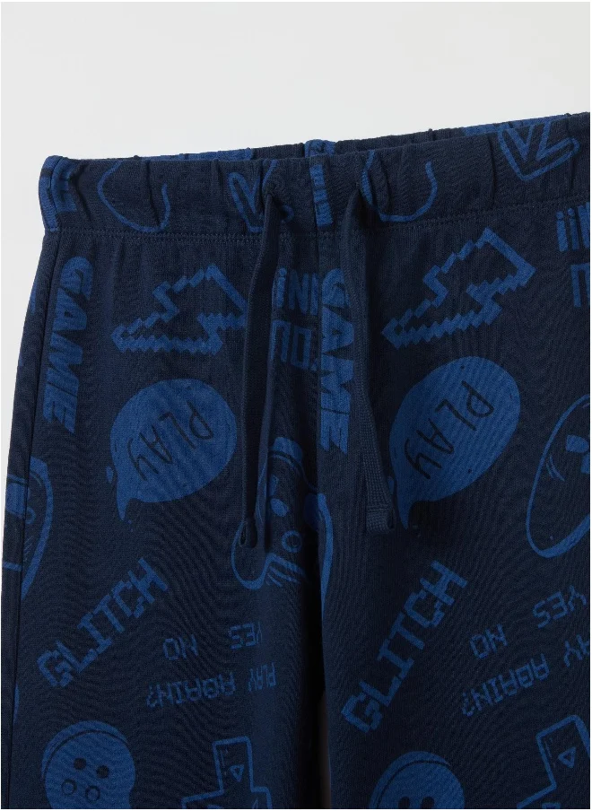 Ovs Fleece joggers with drawstring and print