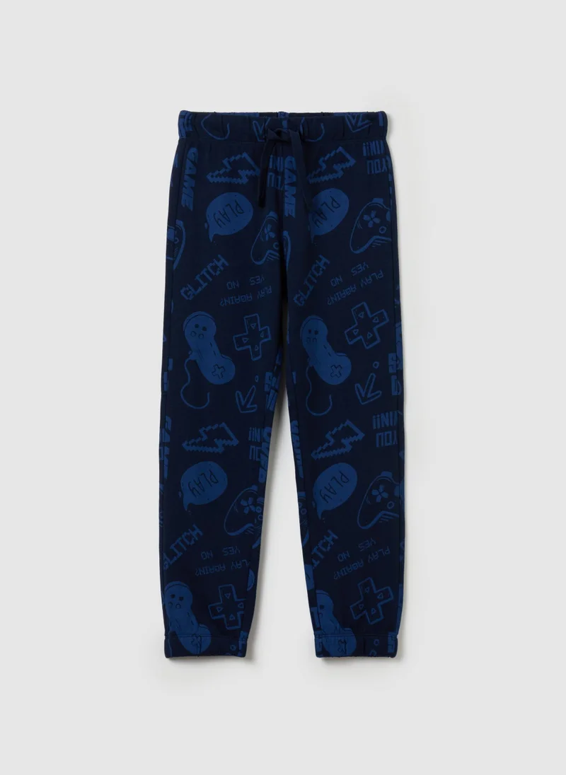 Ovs Fleece joggers with drawstring and print