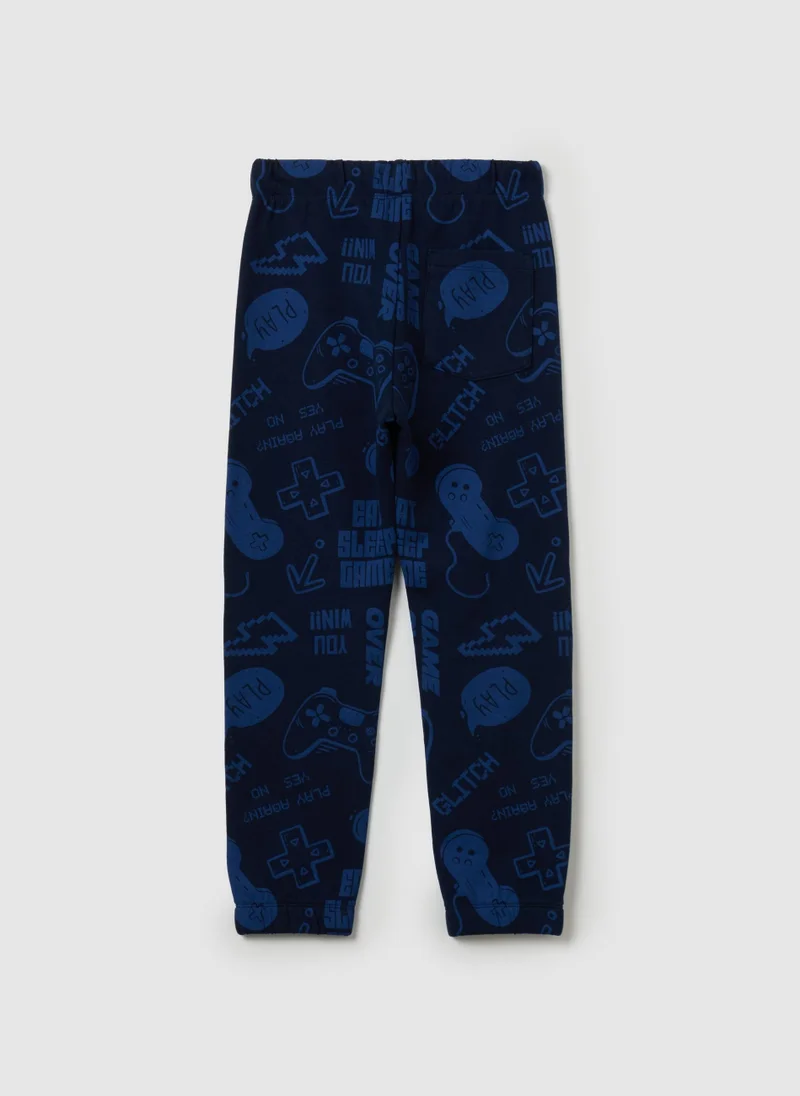 Ovs Fleece joggers with drawstring and print