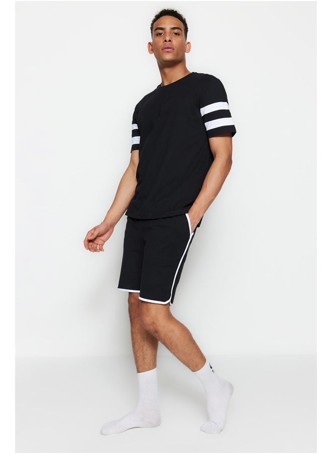 trendyol - Black Men's Regular Fit Crew Neck Sleeve Striped Pajamas Set - Image 1