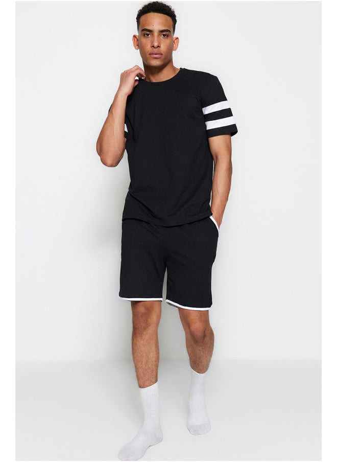 trendyol - Black Men's Regular Fit Crew Neck Sleeve Striped Pajamas Set - Image 1