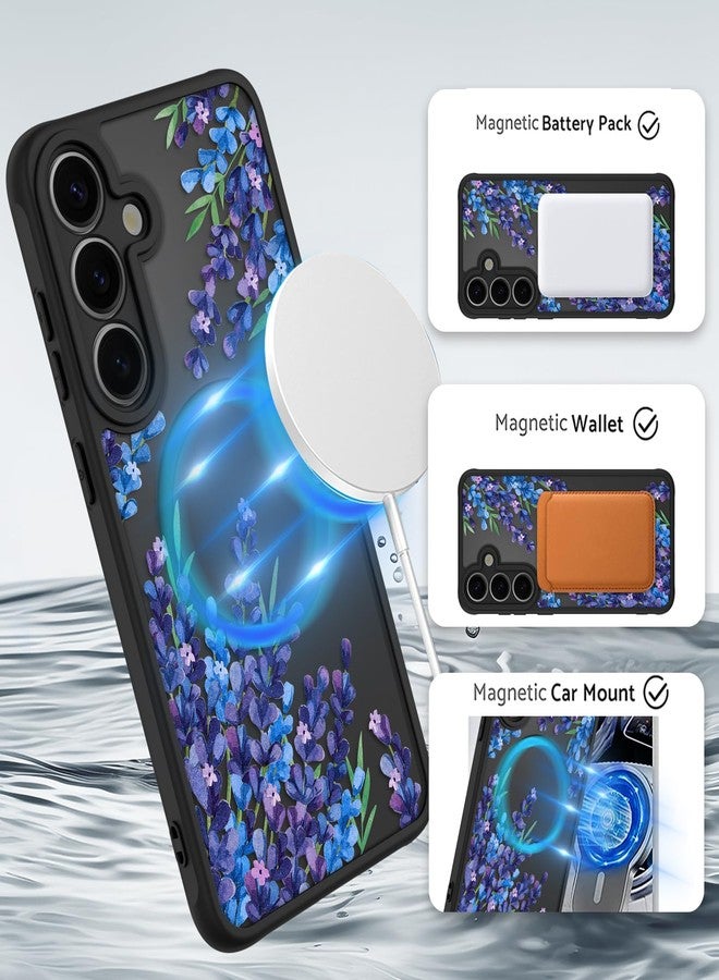 OOK Case for Samsung Galaxy S25 6.2 Inch (Wireless Charging Compatible) Purple Floral Flowers Lavender Translucent Phone Cover Soft TPU + Hard PC Anti-Scratch Shockproof Magnetic Case for Women - Image 2