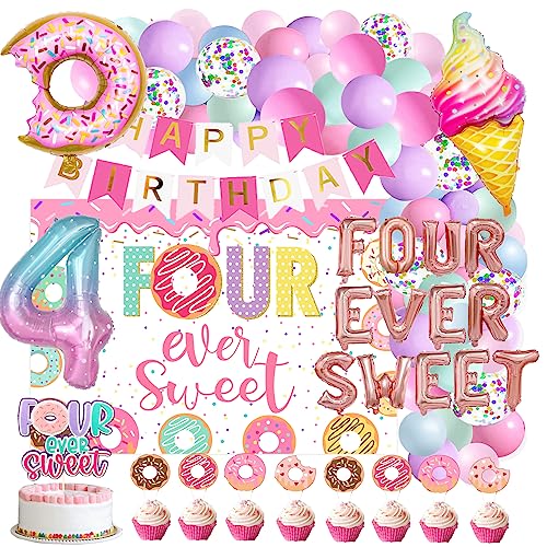BEOXAGAR Four Ever Sweet Birthday Decorations 4th Birthday Decorations Girl Four Ever Sweet BalloonFour Ever Sweet Birthday Party - Image 1