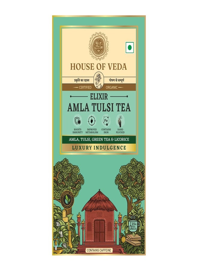 HOUSE OF VEDA Organic Amla Tulsi Green Tea – 100% Natural & Low-Caffeine| Boosts Immunity & Detox | House of Veda – 25 Tea Bags - Image 1