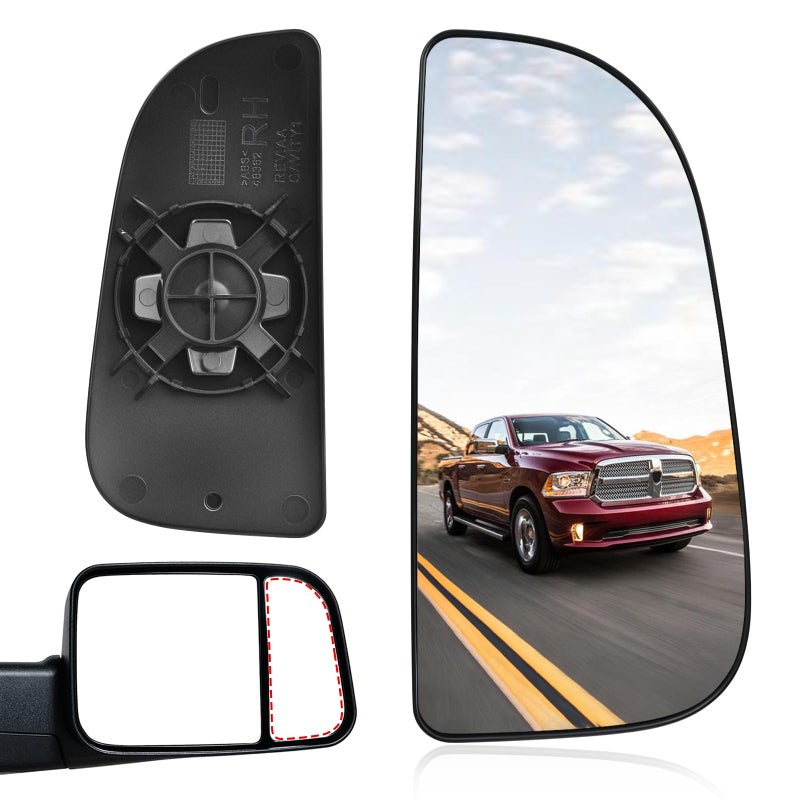 Top-MAX Passenger Right Lower Side Mirror Compatible with Dodge Ram 1500 2500 3500 4500 5500 Right Pass Right Side Mirror Convex Lower with Bracket