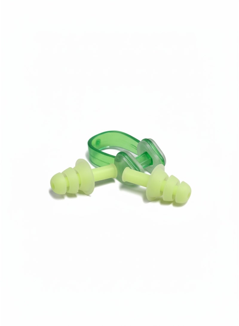 Swimming Ear Plugs & Nose Clip Set - Soft Silicone & Comfortable Fit - Light Green
