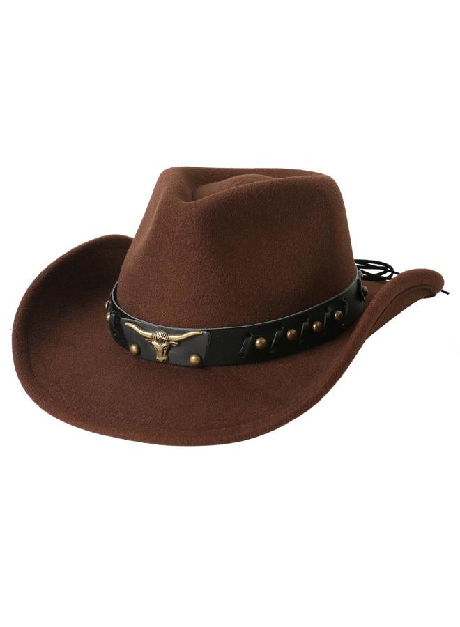 Jastore Western Cowboy Hat for Kids Boy Girl Classic Cowboy Cowgirl Dress Up Hat with Buckle Belt, Coffee, 3-5 Years - Image 2
