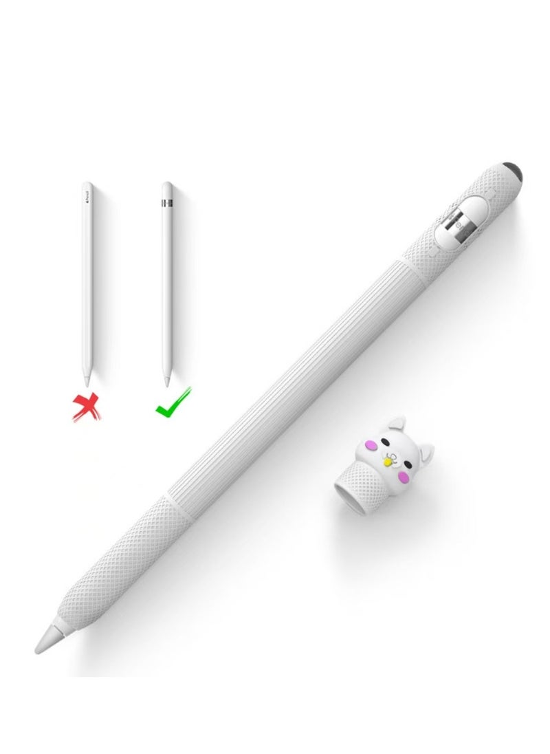 Generic - Compatible for Pencil Case - Silicone Cover Soft Anti-Slip Sleeve Skin Lovely Cat Grip Cover Compatible with Apple Pencil Generation (white) - Image 1