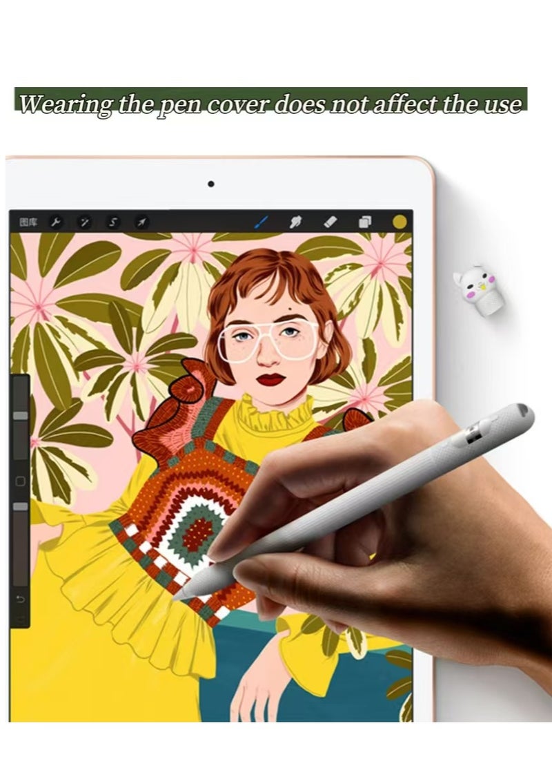 Generic - Compatible for Pencil Case - Silicone Cover Soft Anti-Slip Sleeve Skin Lovely Cat Grip Cover Compatible with Apple Pencil Generation (white) - Image 1